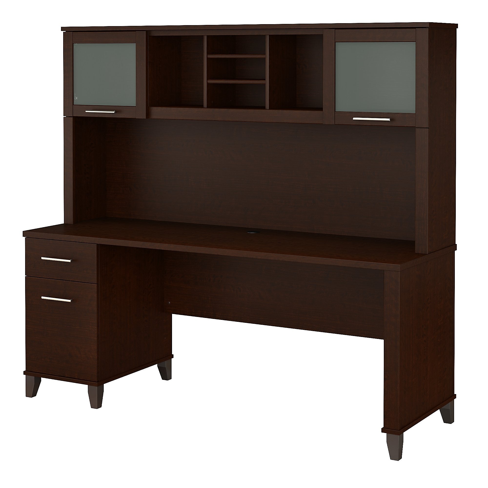 Bush Furniture Somerset 72"W Office Desk with Drawers and Hutch, Mocha Cherry (SET018MR)