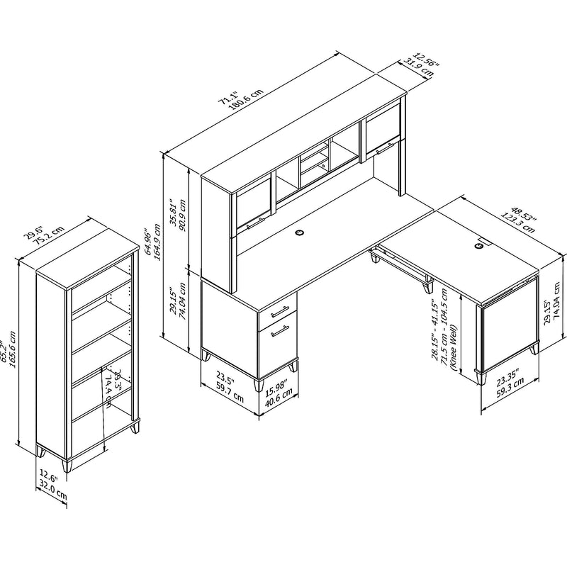 Bush Furniture Somerset 72"W 3 Position Sit to Stand L Shaped Desk with Hutch and Bookcase, Maple Cross (SET017MC)