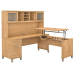 Bush Furniture Somerset 72"W 3 Position Sit to Stand L Shaped Desk with Hutch, Maple Cross (SET015MC)