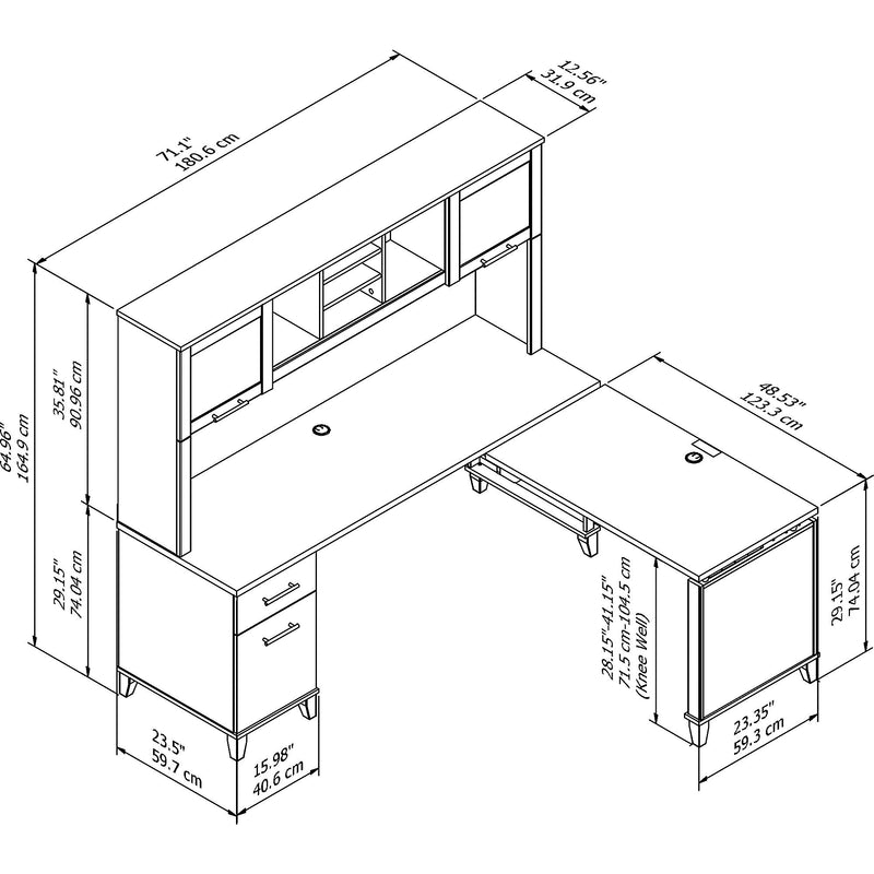 Bush Furniture Somerset 72"W 3 Position Sit to Stand L Shaped Desk with Hutch, Maple Cross (SET015MC)