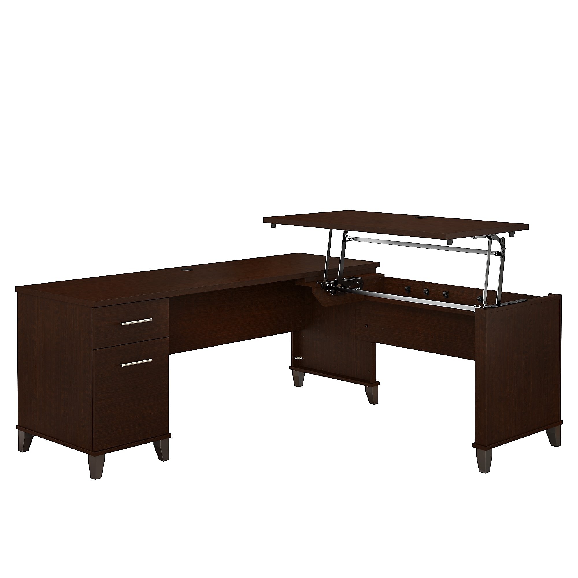 Bush Furniture Somerset 72"W 3 Position Sit to Stand L Shaped Desk, Mocha Cherry (SET014MR)