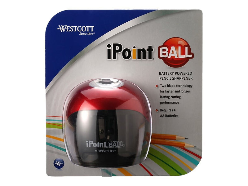 Westcott iPoint Ball Battery Powered Pencil Sharpener, Red/Black (15570)
