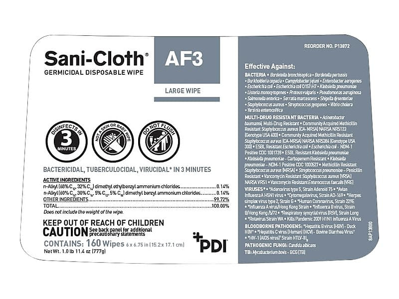 PDI Sani-Cloth AF3 Disinfecting Wipes, 160 Wipes/Container (P13872)