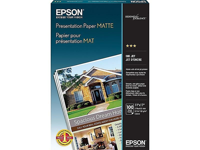 Epson Matte Presentation Paper, 11" x 17", 100 Sheets/Pack (S041070)