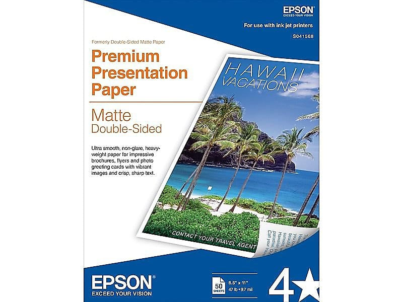 Epson Premium Matte Presentation Paper, 8.5" x 11", 50 Sheets/Pack (S041568)
