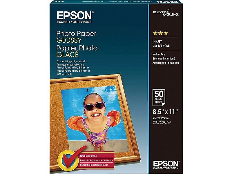 Epson Glossy Photo Paper, 8.5" x 11", 50 Sheets/Pack (S041649)