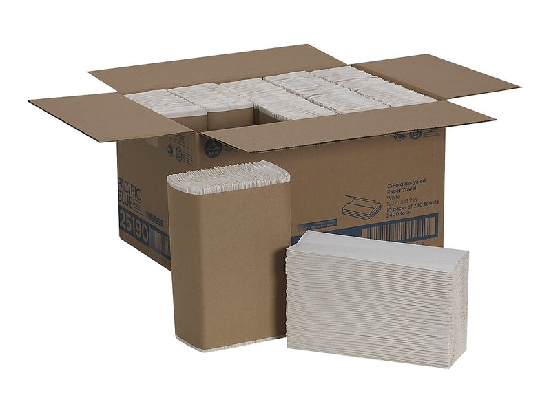 Pacific Blue Basic Recycled C-Fold Paper Towels, 1-ply, 240 Sheets/Pack, 10 Packs/Carton (25190)