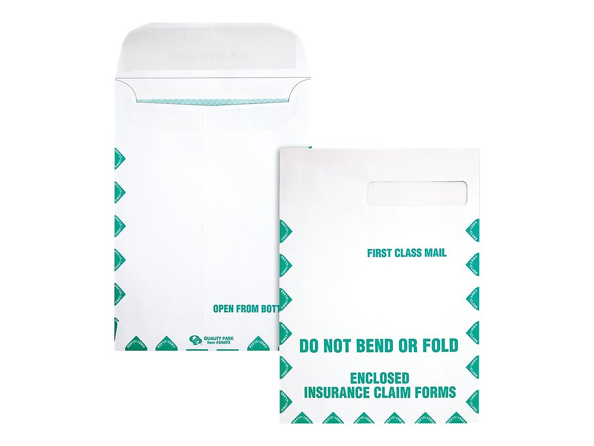 Quality Park Health Claim Insurance Self Seal Catalog Envelopes, 9" x 12.5", White Wove, 100/Box (QUA54692)