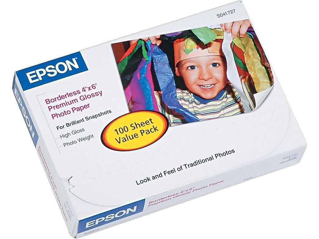 Epson Premium Glossy Photo Paper, 4" x 6", 100 Sheets/Pack (SO41727)