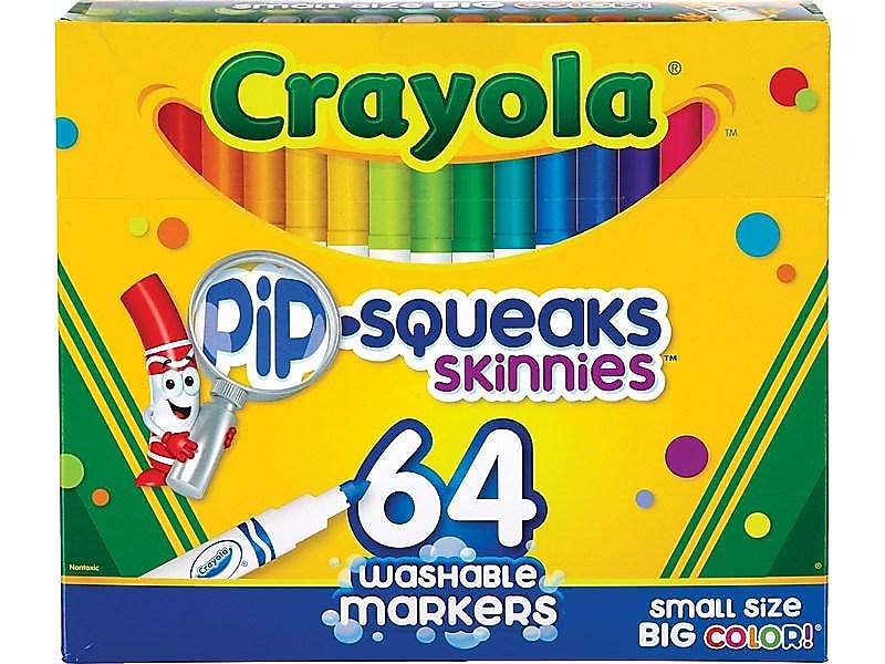 Crayola Pip-Squeaks Skinnies Washable Markers, Medium Point, Assorted Colors, 64/Box (58-8764)