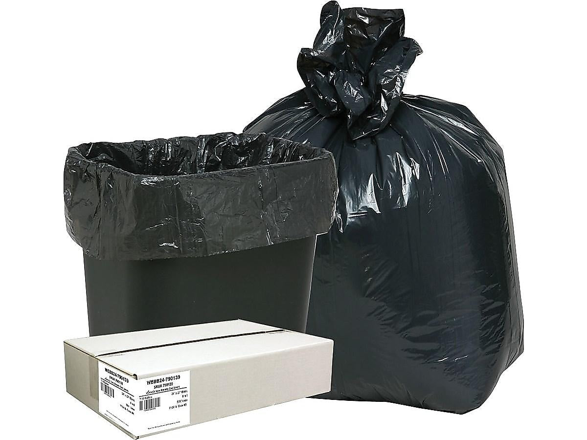 Berry Global Classic 10 Gallon Industrial Trash Bag, 23" x 24", Low Density, 0.6mil, Black, 500 Bags/Box (WEBB24-790139)