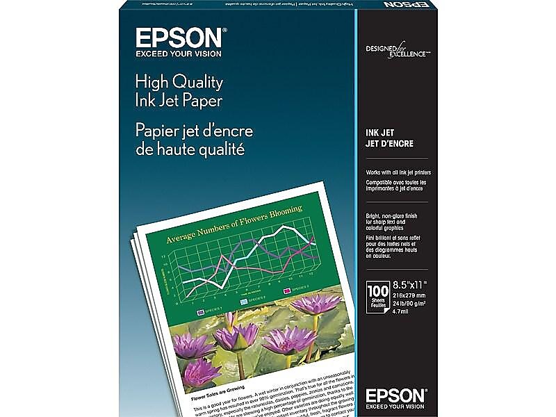 Epson High Quality 8.5" x 11" Color Copy Paper, 24 lbs., 89 Brightness, 100 Sheets/Pack (S041111)