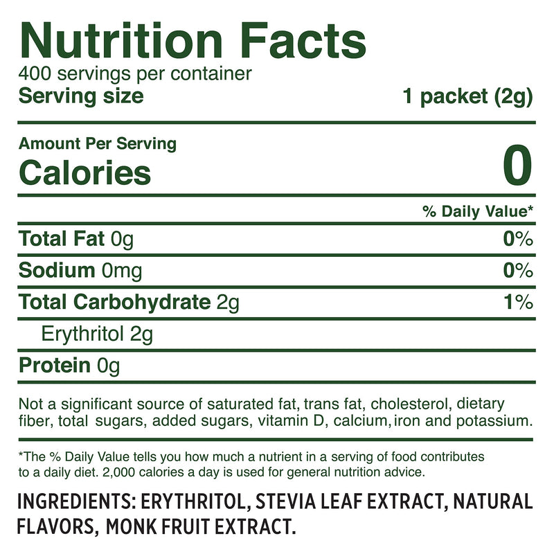 Whole Earth, Stevia Leaf and Monk Fruit Natural Sweetener Blend, 2-Gram Packets, 400/Carton (NUT00145)