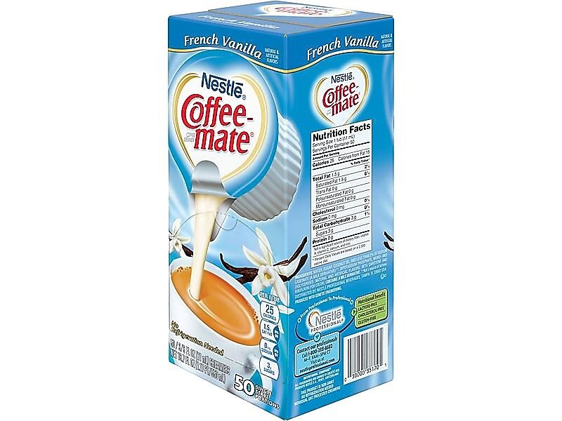 Coffee mate French Vanilla Lactose Free Liquid Creamer, 0.38 fl. oz., 50/Dispenser, 4 Dispensers/Carton (NES35170)