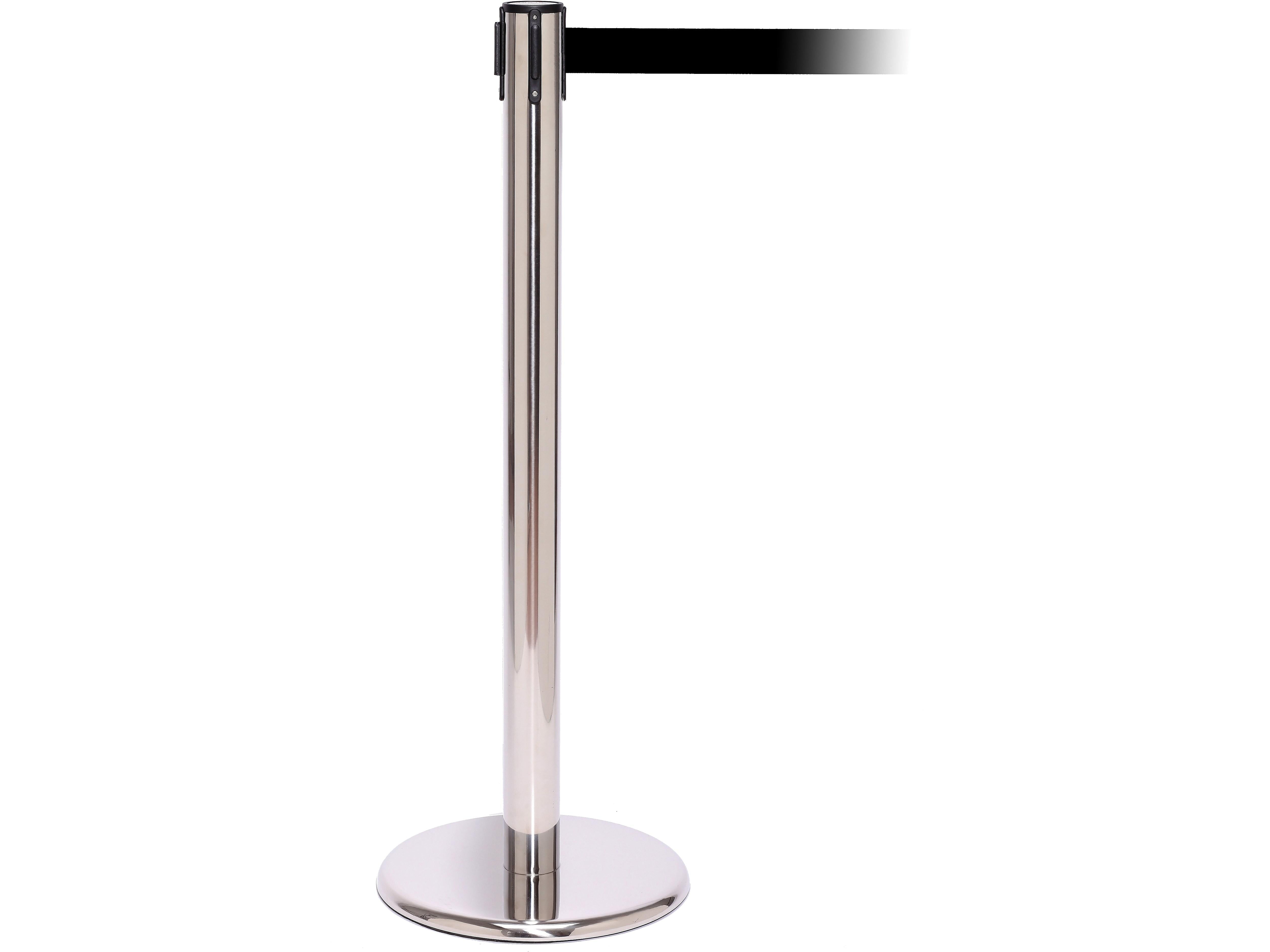 QPro 250 Polished Stainless Steel Retractable Belt Barrier, 11', Black (PRO250PS-BK)