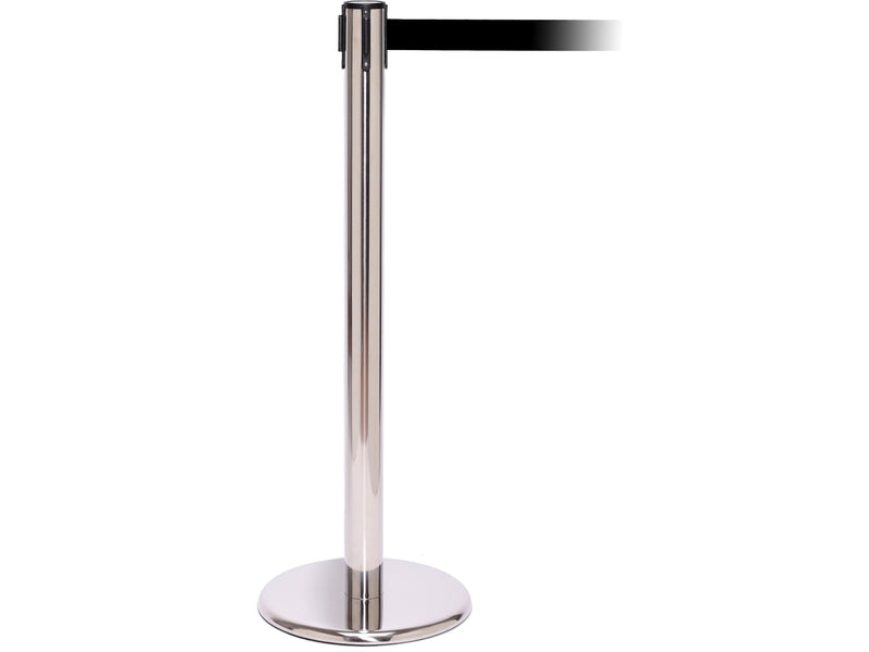 QPro 250 Polished Stainless Steel Retractable Belt Barrier, 11', Black (PRO250PS-BK)