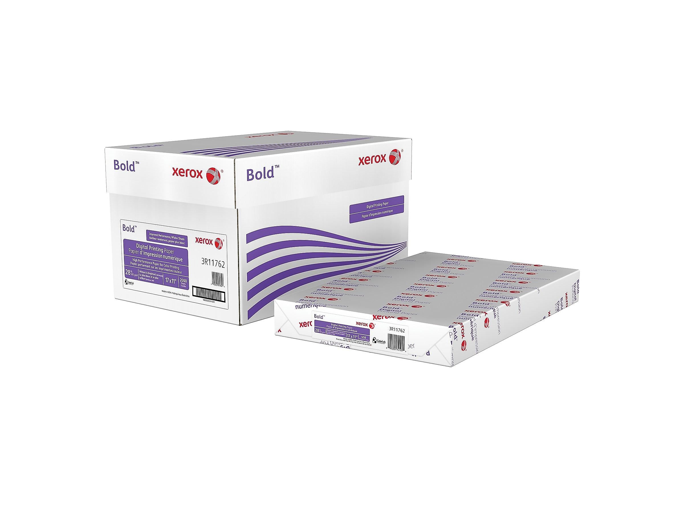 Xerox Bold Digital 11" x 17", Color Copy Paper, 28 lbs., 100 Brightness, 500 Sheets/Ream, 4 Reams/Carton (3R11762)