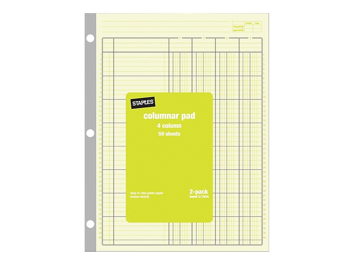 Staples Columnar Books, 100 Pages, 4 Columns, Green, 2/Pack (217844ABF)