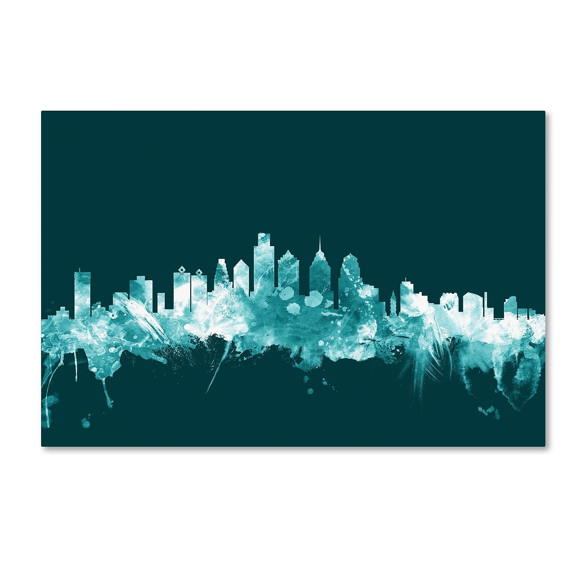 Trademark Fine Art Michael Tompsett 'Philadelphia PA Skyline Teal' 12" x 19" Canvas Stretched (190836096541)