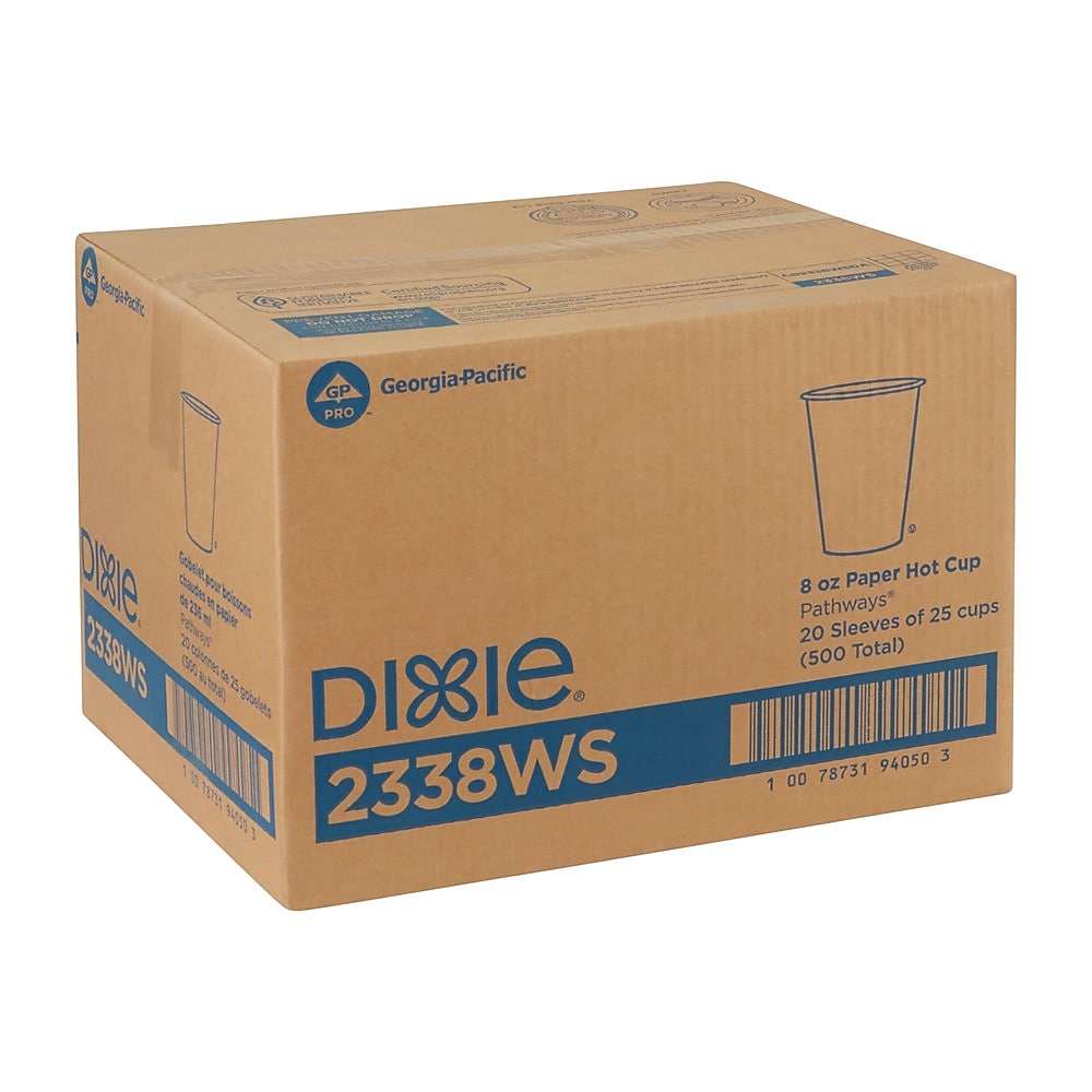GP PRO Dixie WiseSize Paper Hot Cup, 8 oz, Pathways, Pack of 500 (2338WSCT)