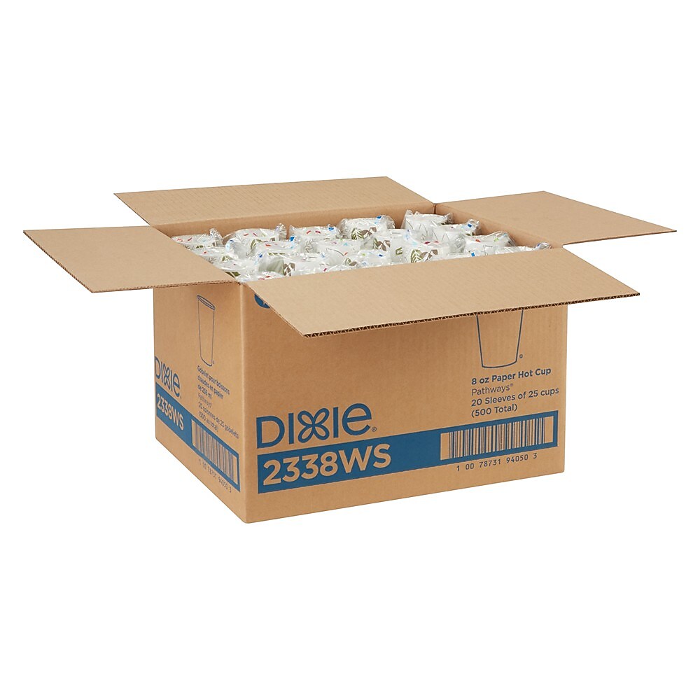 GP PRO Dixie WiseSize Paper Hot Cup, 8 oz, Pathways, Pack of 500 (2338WSCT)