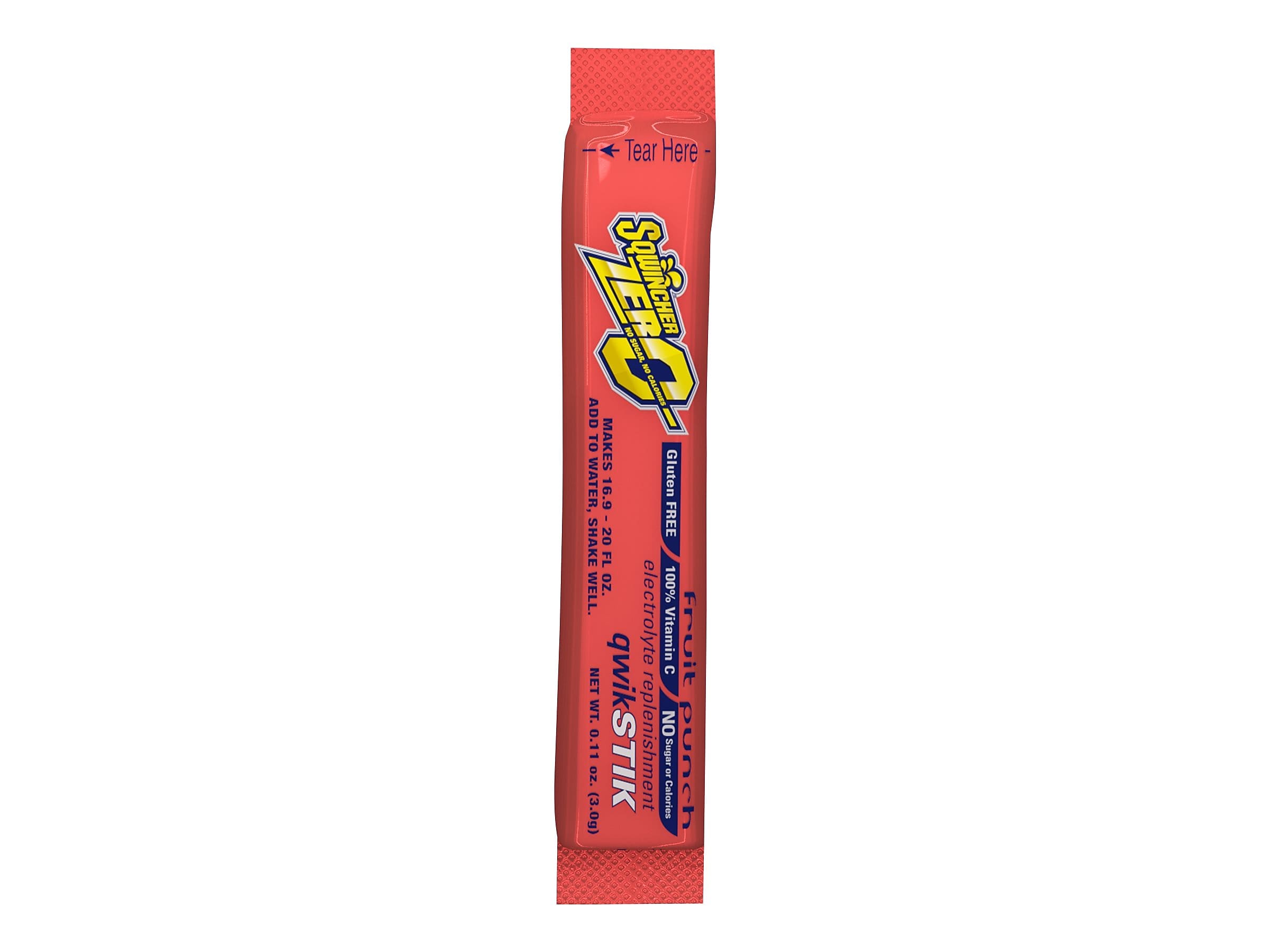Sqwincher ZERO Qwik Stik Fruit Punch Powdered Sports Drink, 0.11 Oz., 50/Pack (060102-FP)