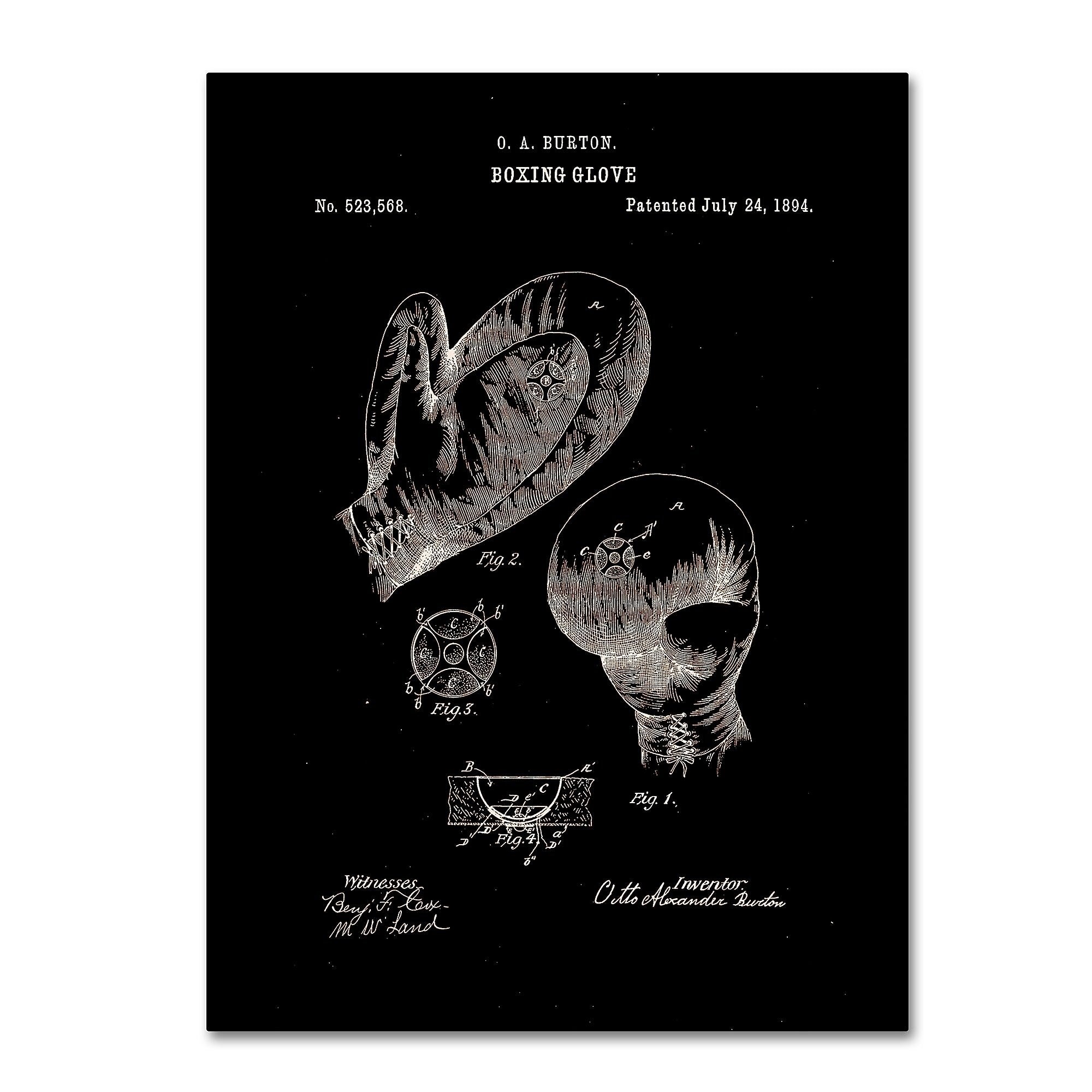 Trademark Fine Art Claire Doherty 'Boxing Gloves Patent 1894 Black' 14" x 19" Canvas Stretched (886511939196)