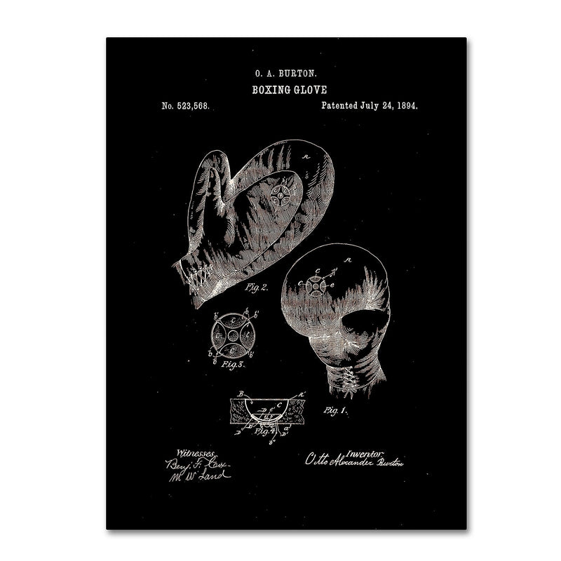 Trademark Fine Art Claire Doherty 'Boxing Gloves Patent 1894 Black' 14" x 19" Canvas Stretched (886511939196)