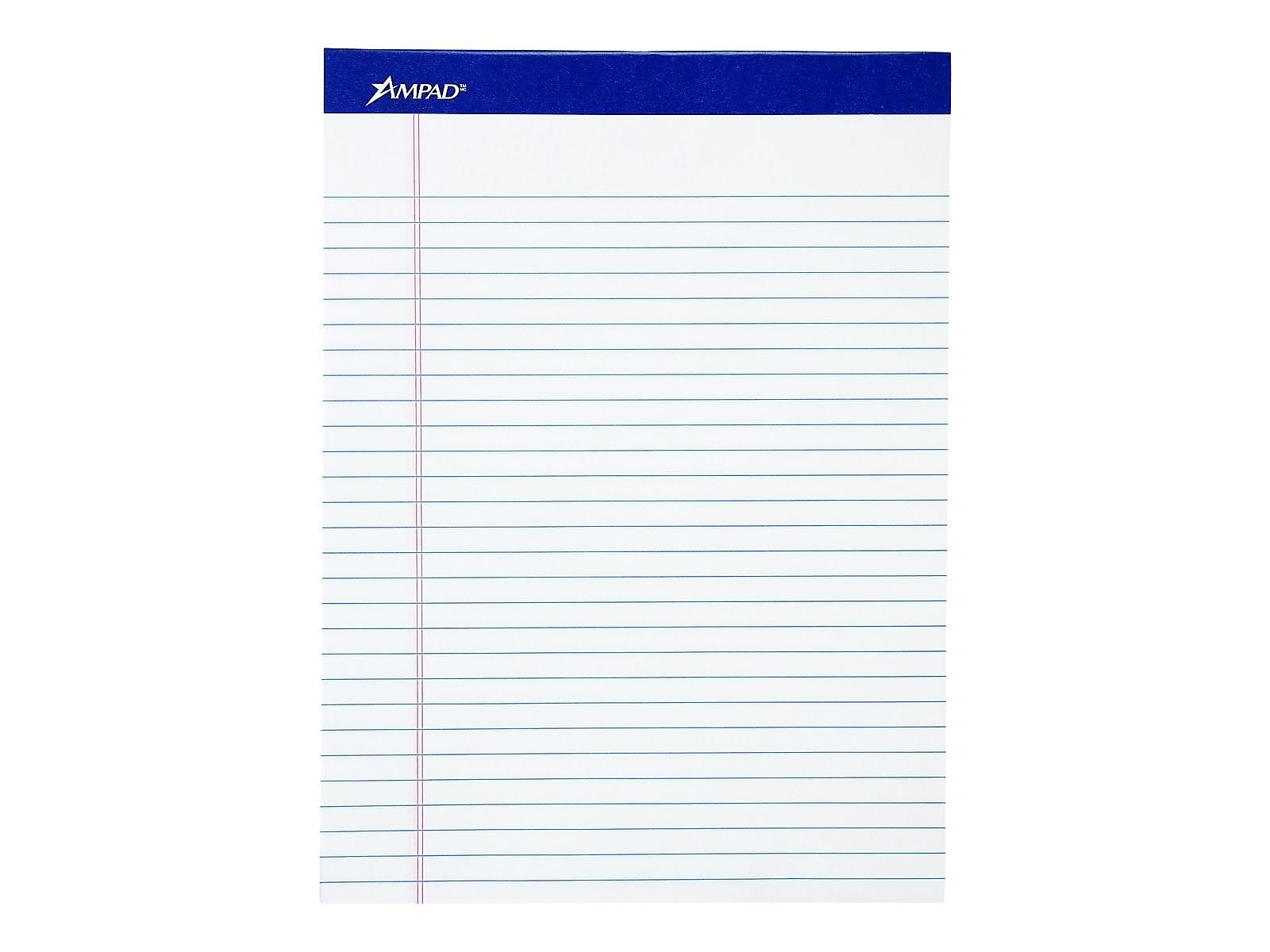 Ampad Perforated Notepads, 8.5" x 11.75", Wide Ruled, White, 50 Sheets/Pad, 12 Pads/Pack (TOP 20-360)