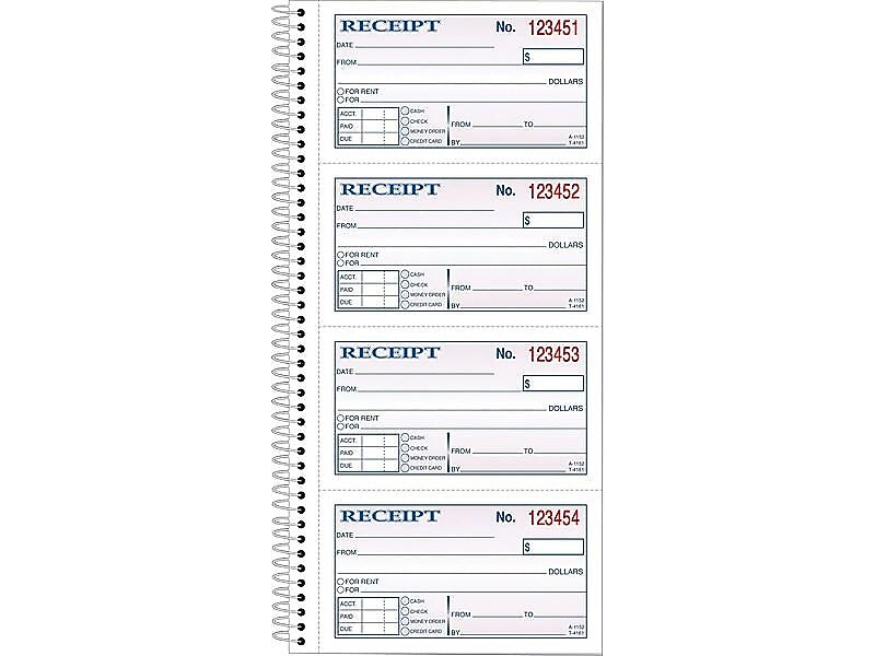 TOPS Money/Rent Receipt Book,  5.25" x 11", White/Canary, 50 Sheets/Book (4161)