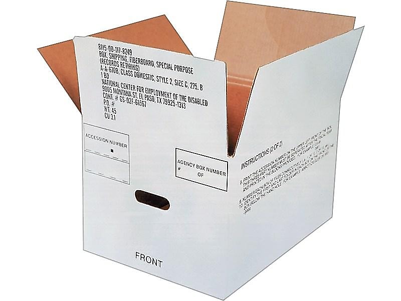 AbilityOne SkilCraft Record Archival Corrugated Boxes, Letter/Legal Size, White, 25/Pack (8115-00-117-8249)