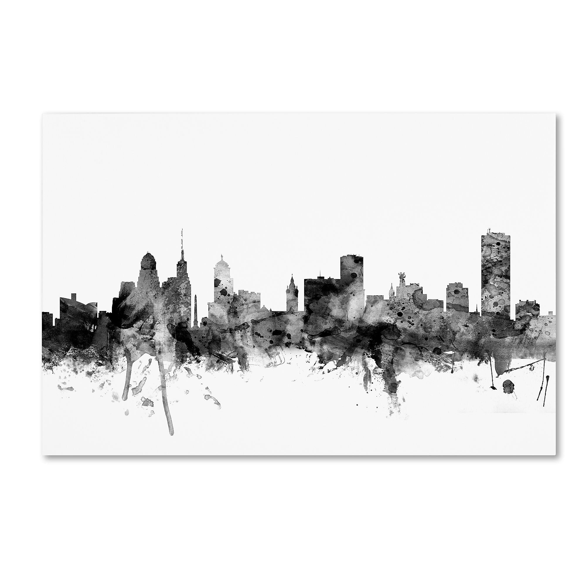 Trademark Fine Art Michael Tompsett 'Buffalo New York Skyline B&W' 12" x 19" Canvas Stretched Art Print (190836080045)