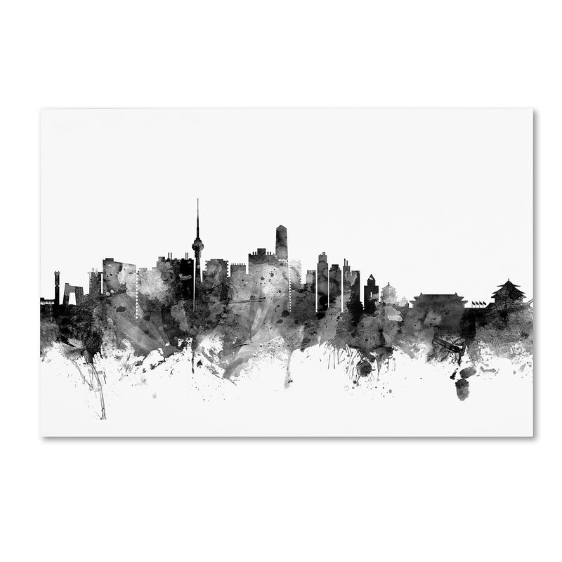 Trademark Fine Art Michael Tompsett 'Beijing China Skyline B&W' 12" x 19" Canvas Stretched (190836079681)