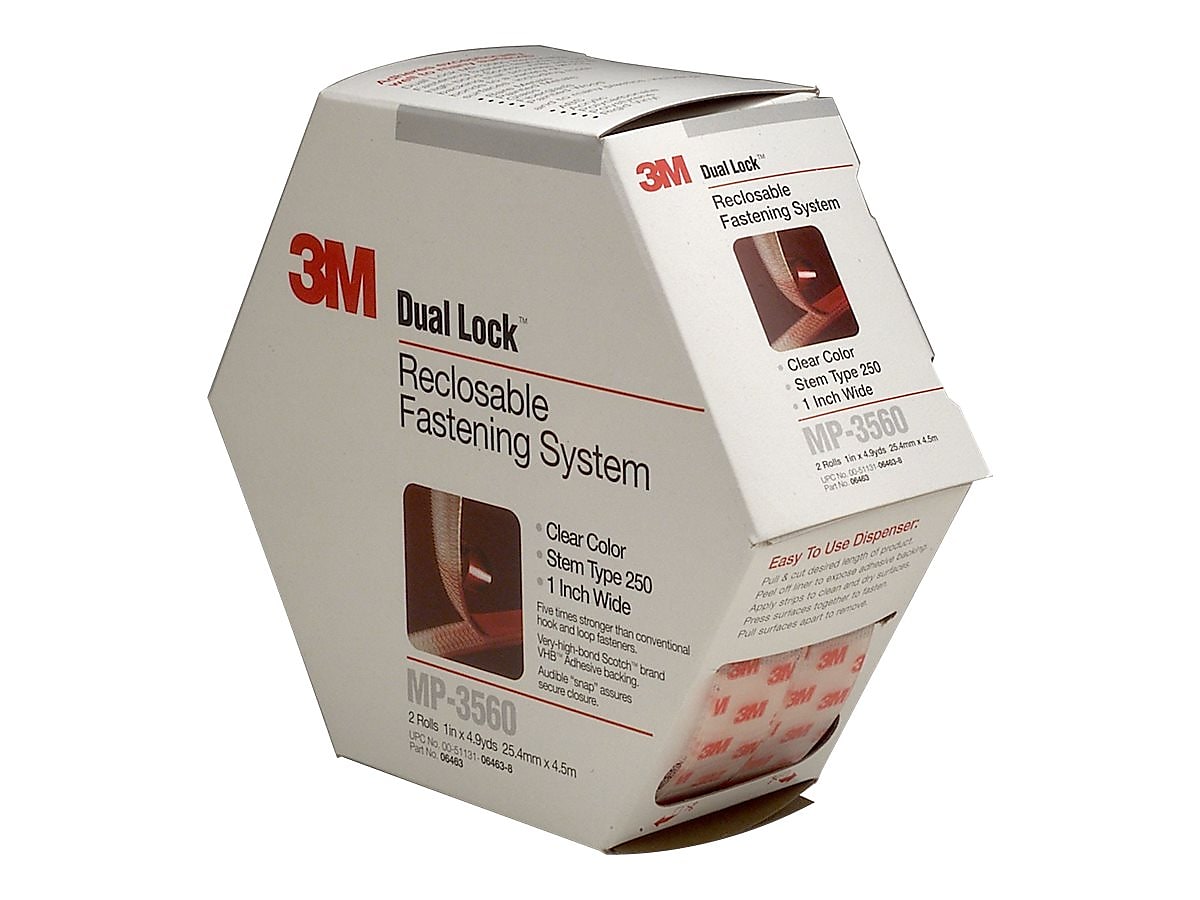 3M Dual Lock 1"W x 176.4"L Reclosable Hook and Loop Fasteners, Clear, 2/Pack (MP-3560)