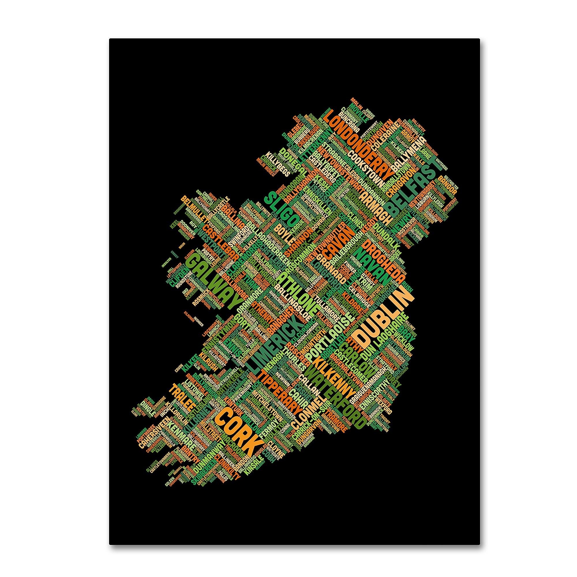 Trademark Fine Art Michael Tompsett 'Ireland Eire City Text Map' 14" x 19" Canvas (190836013517)