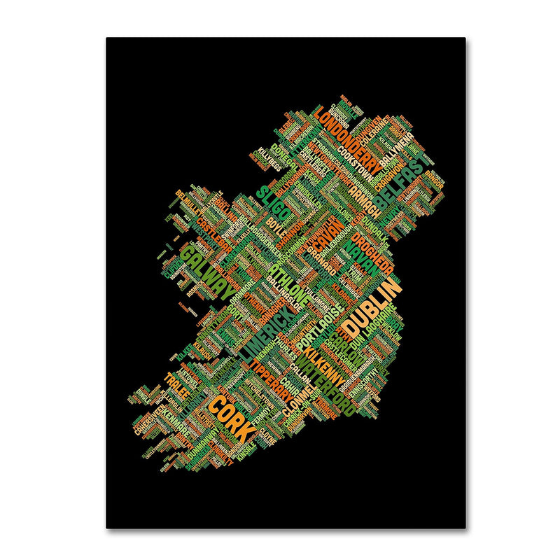 Trademark Fine Art Michael Tompsett 'Ireland Eire City Text Map' 14" x 19" Canvas (190836013517)