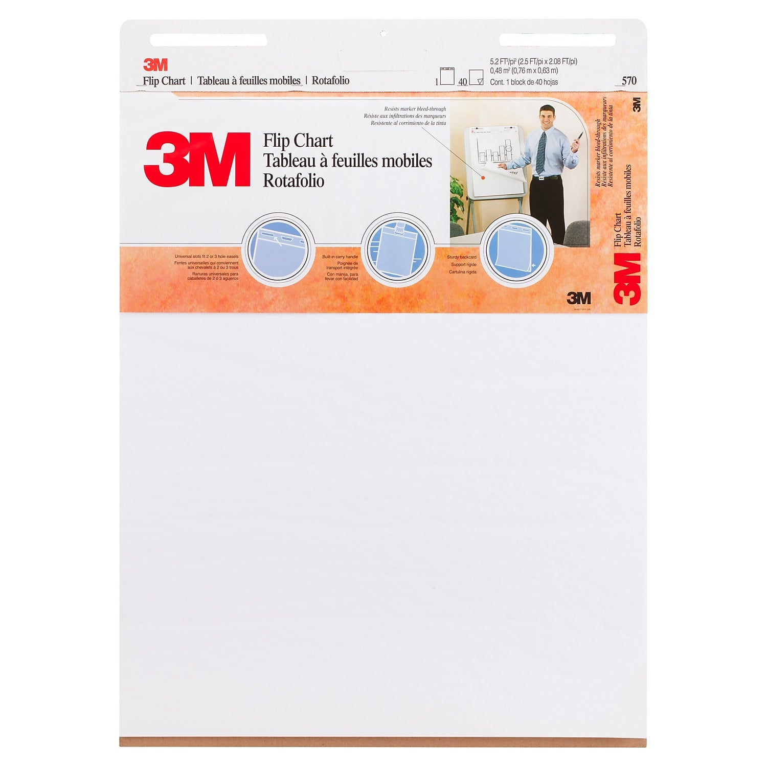 3M Flip Chart Super Sticky Easel Pad, 25" x 30", 40 Sheets/Pad, 2 Pads/Carton (MMM570)