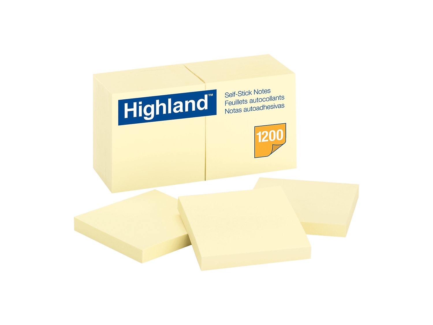 Highland Notes, 3" x 3", Yellow, 100 Sheet/Pad, 12 Pads/Pack (MMM6549YW)