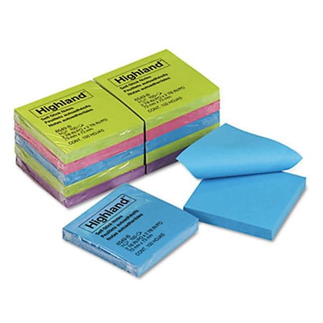 Highland™ Notes, Original Pad, Assorted Colors, 3" x 3", 12/Pk