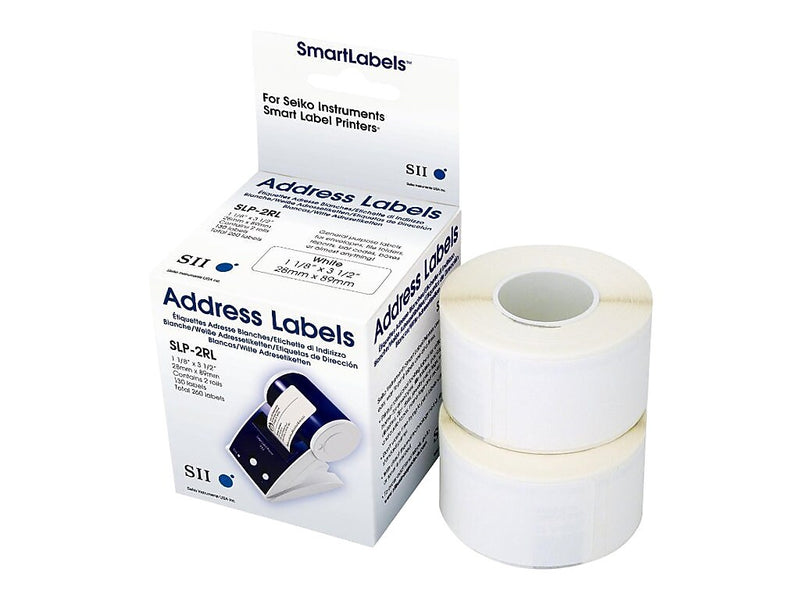 Seiko Thermal Address Labels, 1 1/8" x 3 1/2", White, 130/Roll, 2 Rolls/Box (SLP-2RL)