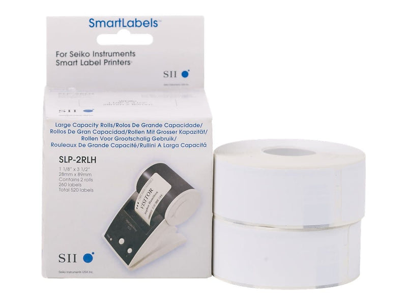 Seiko Thermal Address Labels, 1 1/8" x 3 1/2", White, 260/Roll, 2 Rolls/Box (SLP-2RLH)