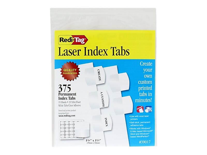 Redi-Tag Laser Tabs, White, 1.13" Wide, 375/Pack (39017)