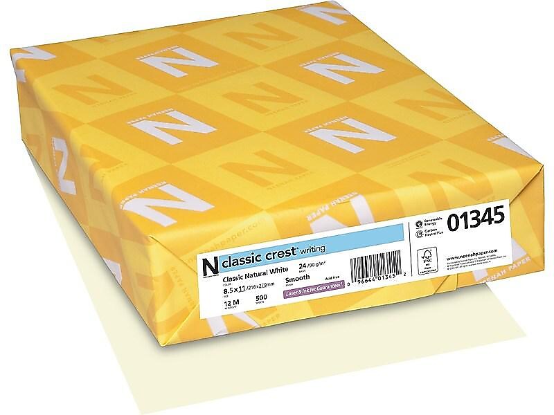 Neenah Paper Classic Crest 8.5"W x 11"L Writing Paper, 24 Lbs., Smooth, 500/Ream (01345)