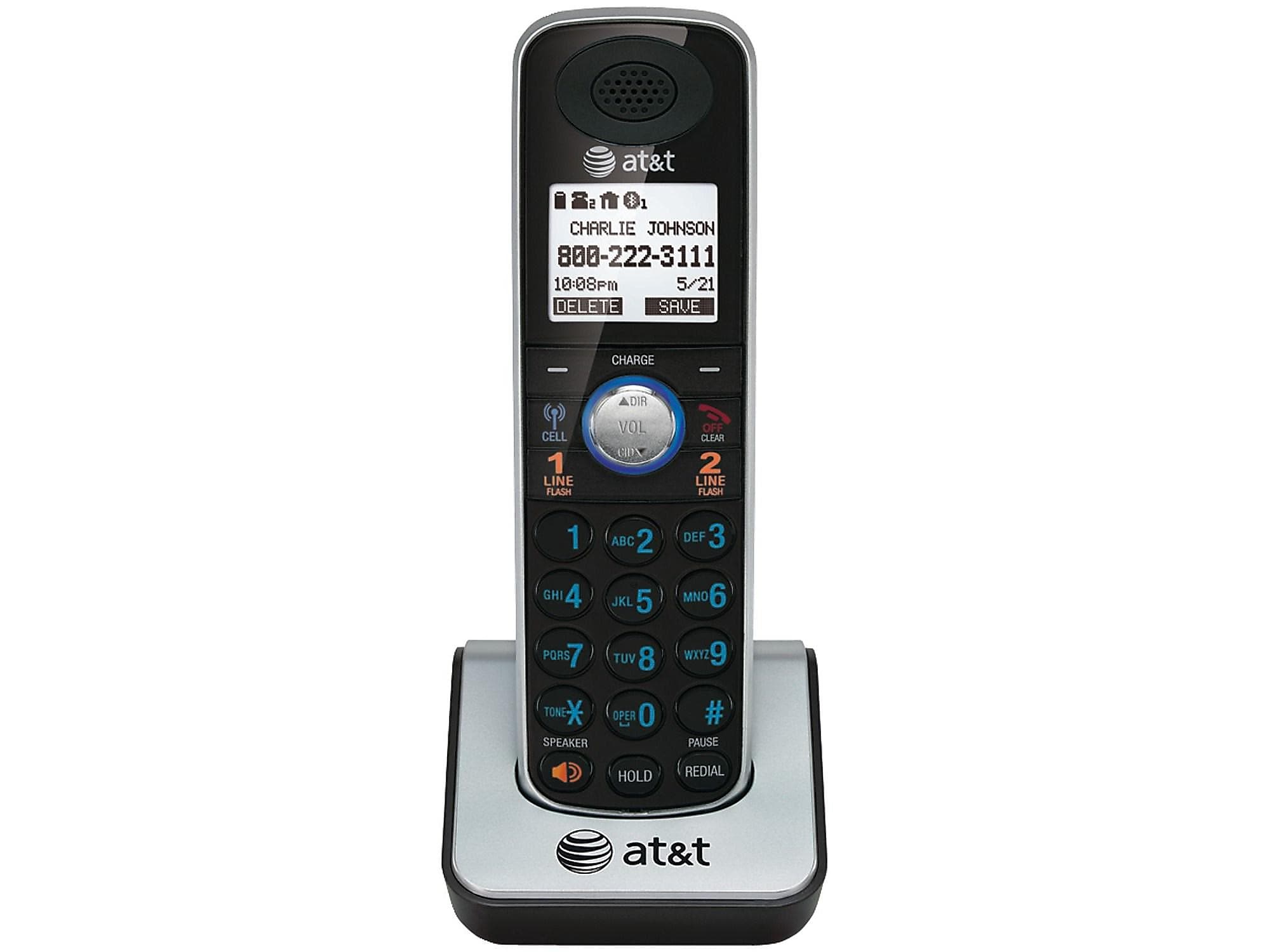 AT&T TL86009 2-Line Cordless Expansion Phone for TL86109, Silver/Black