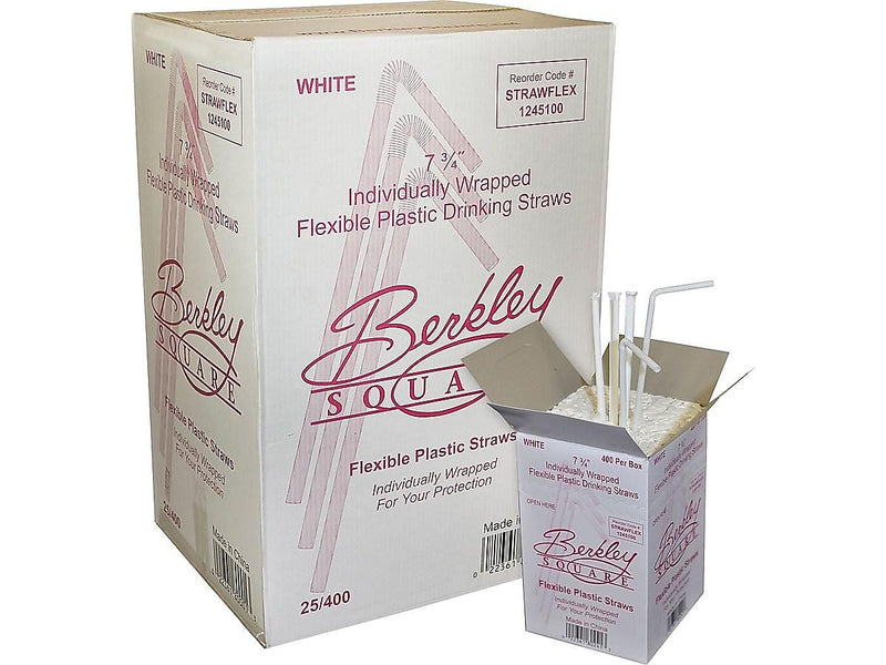 Berkley Square White Polypropylene Straws, 400/Box, 25/Case (1245100)