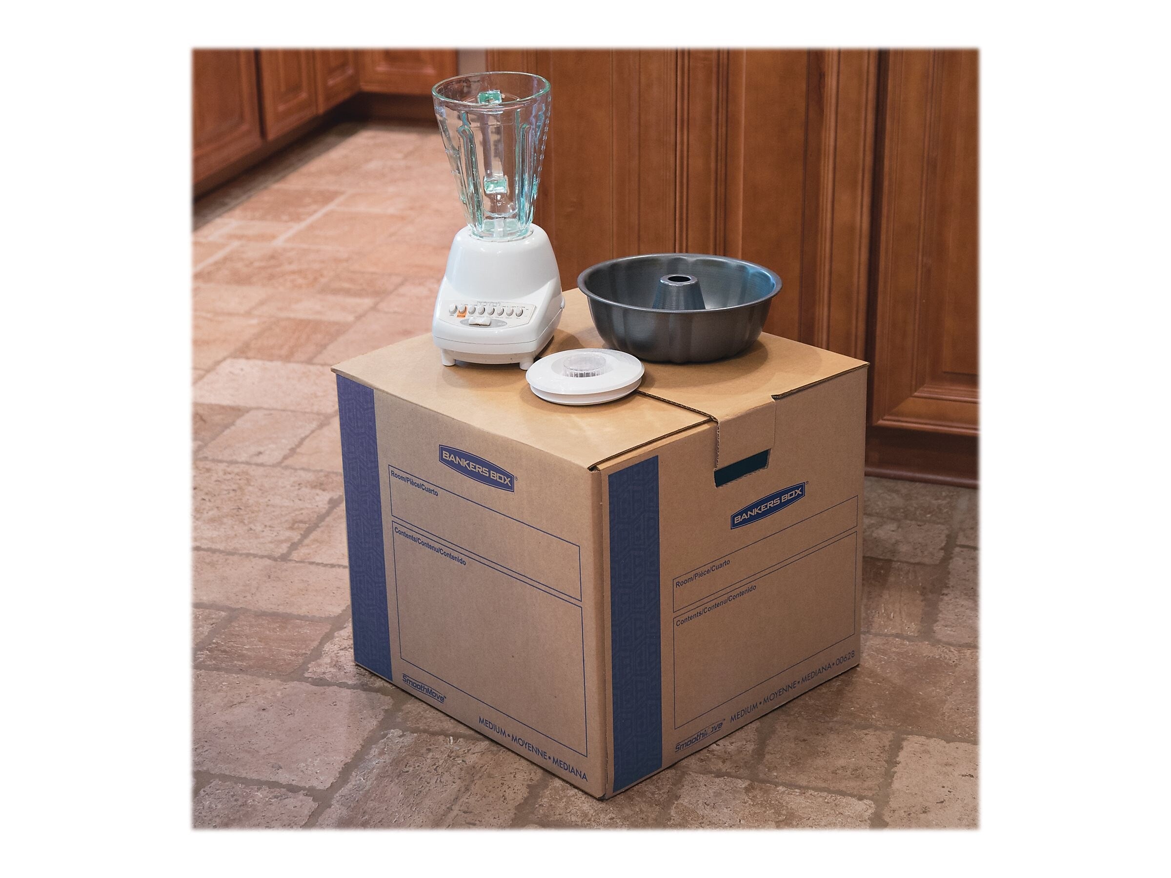 Bankers Box® SmoothMove 18" x 16" x 18" Moving Box, Blue/Kraft, 8/Bundle (0062801)