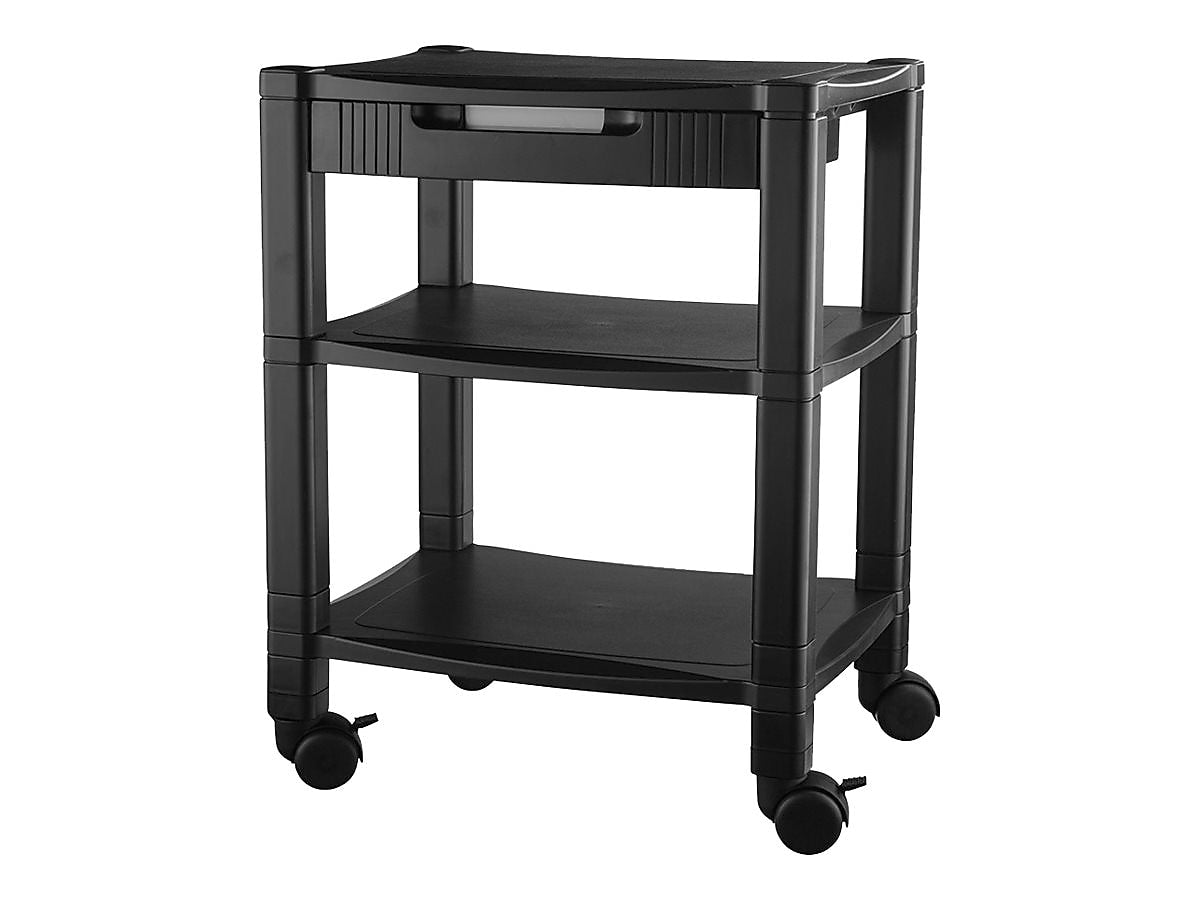 Kantek 3-Shelf Plastic/Poly Mobile Printer Stand with Lockable Wheels, Black (KTKPS540)
