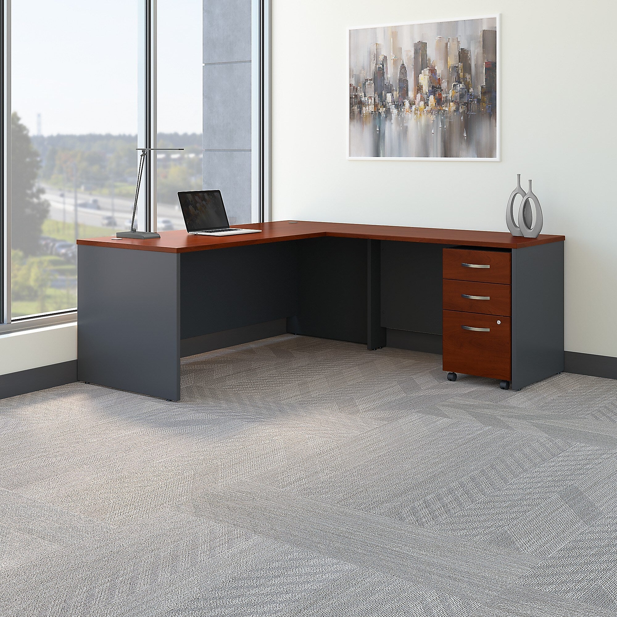 Bush Business Furniture Westfield 72W L Shaped Desk with 48W Return and Mobile File Cabinet, Hansen Cherry (SRC001HCSU)