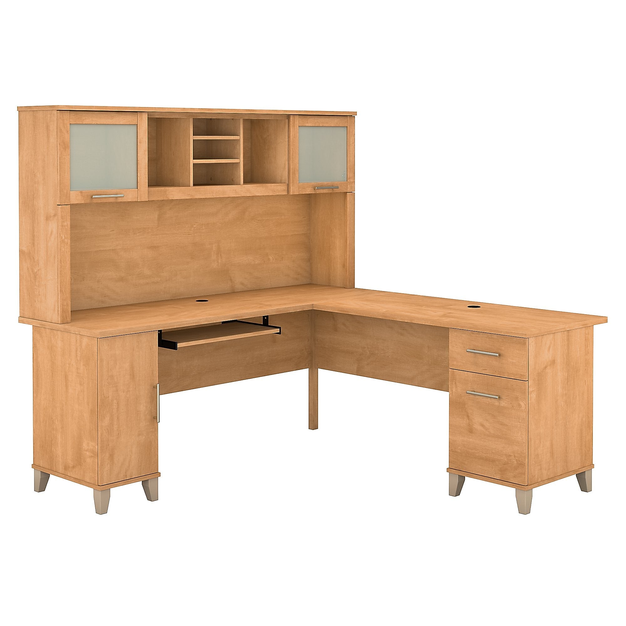 Bush Furniture Somerset 72"W L Shaped Desk with Hutch, Maple Cross (SET001MC)