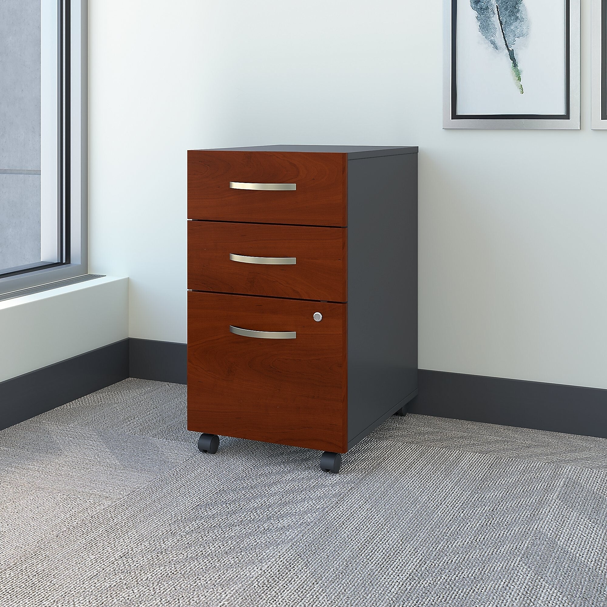 Bush Business Furniture Series C 3-Drawer Mobile Vertical File Cabinet, Letter/Legal Size, Lockable, Hansen Cherry(BSHWC24453SU)
